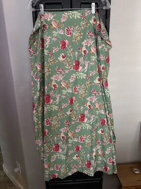 Floral Skirt in Sage Green with Rose Print